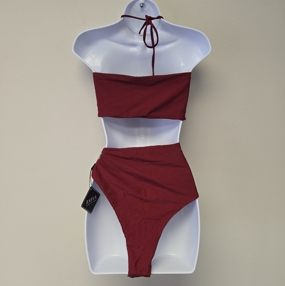 Zaful Bandeau High Waisted 2 pc Bikini Set Red L / 14 - Picture 4 of 7